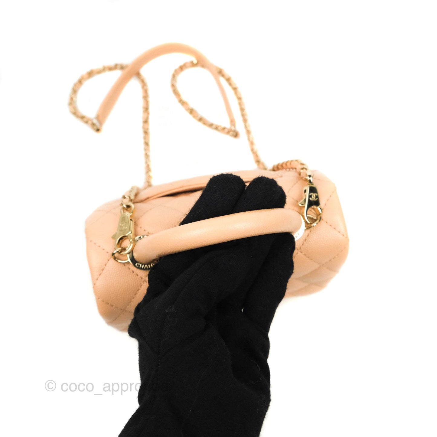 Chanel Mini Coco Handle Quilted Beige Pink Caviar Gold Hardware