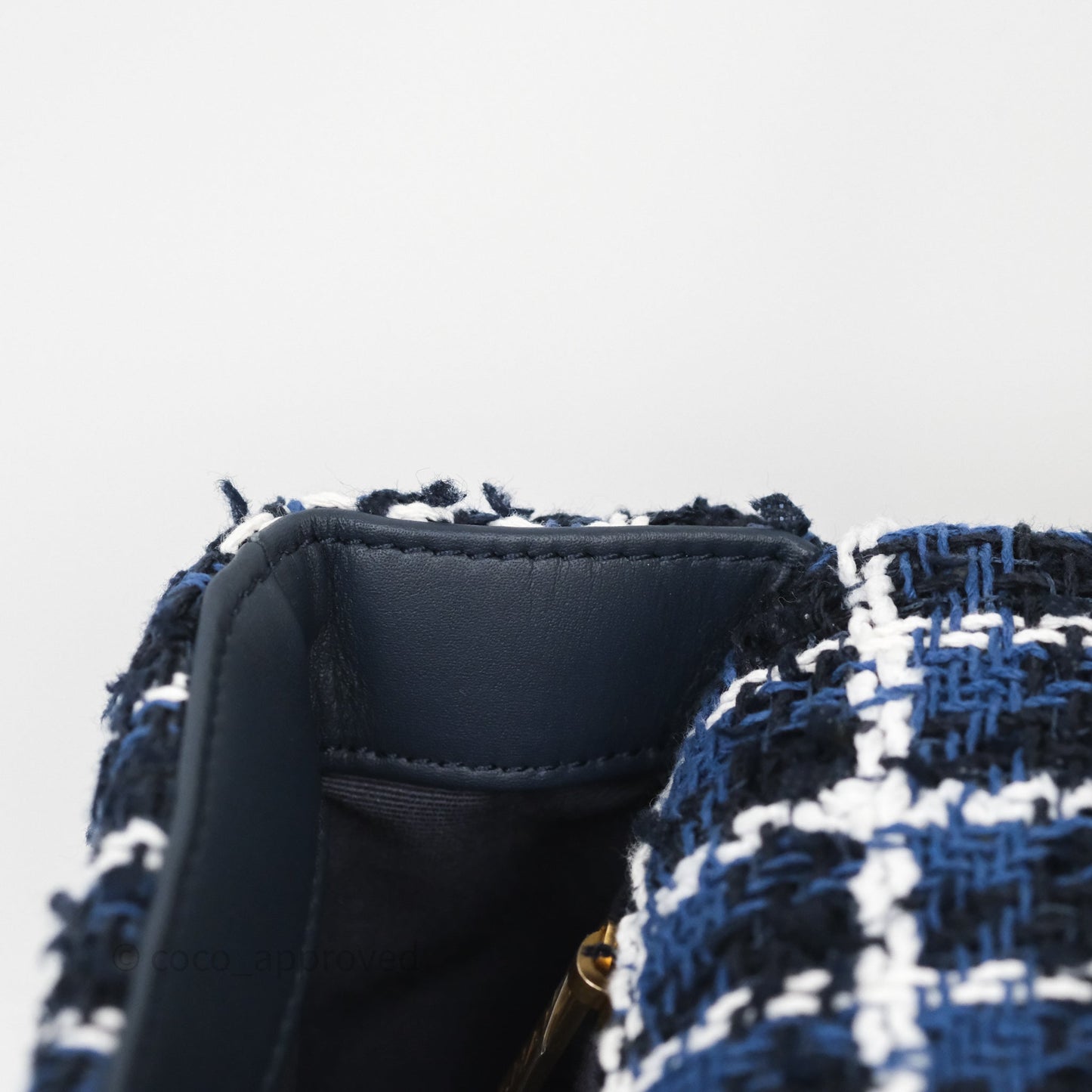 Chanel 19 Small Blue White Black Grid Tweed Mixed Hardware
