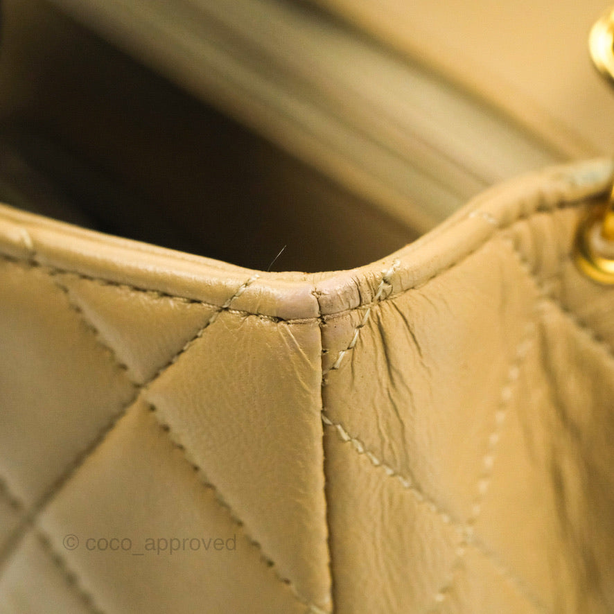 Chanel Vintage Square Flap Bag Beige Lambskin 24K Gold Hardware