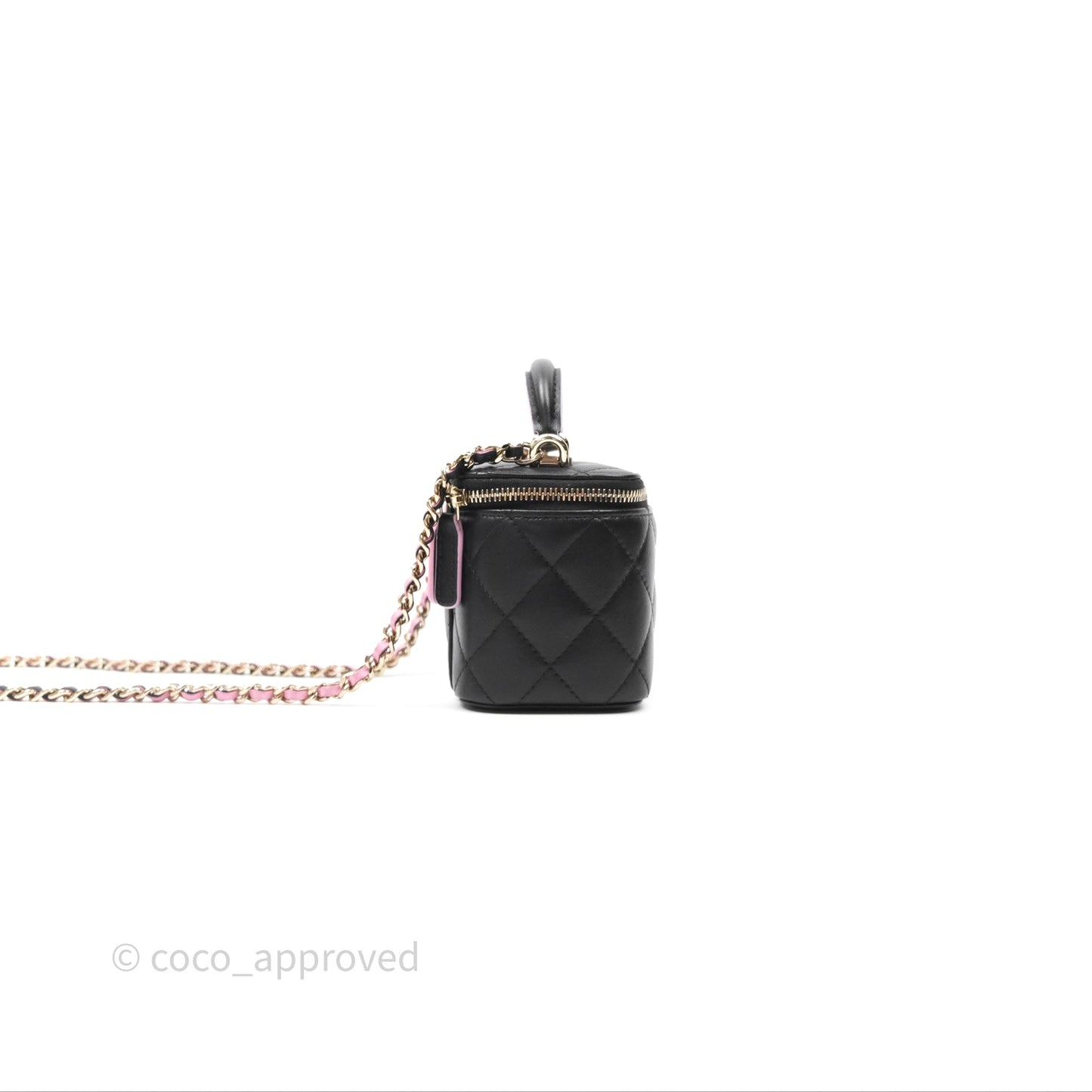 Chanel Mini Top Handle Vanity With Chain Black/ Pink Lambskin Gold Hardware