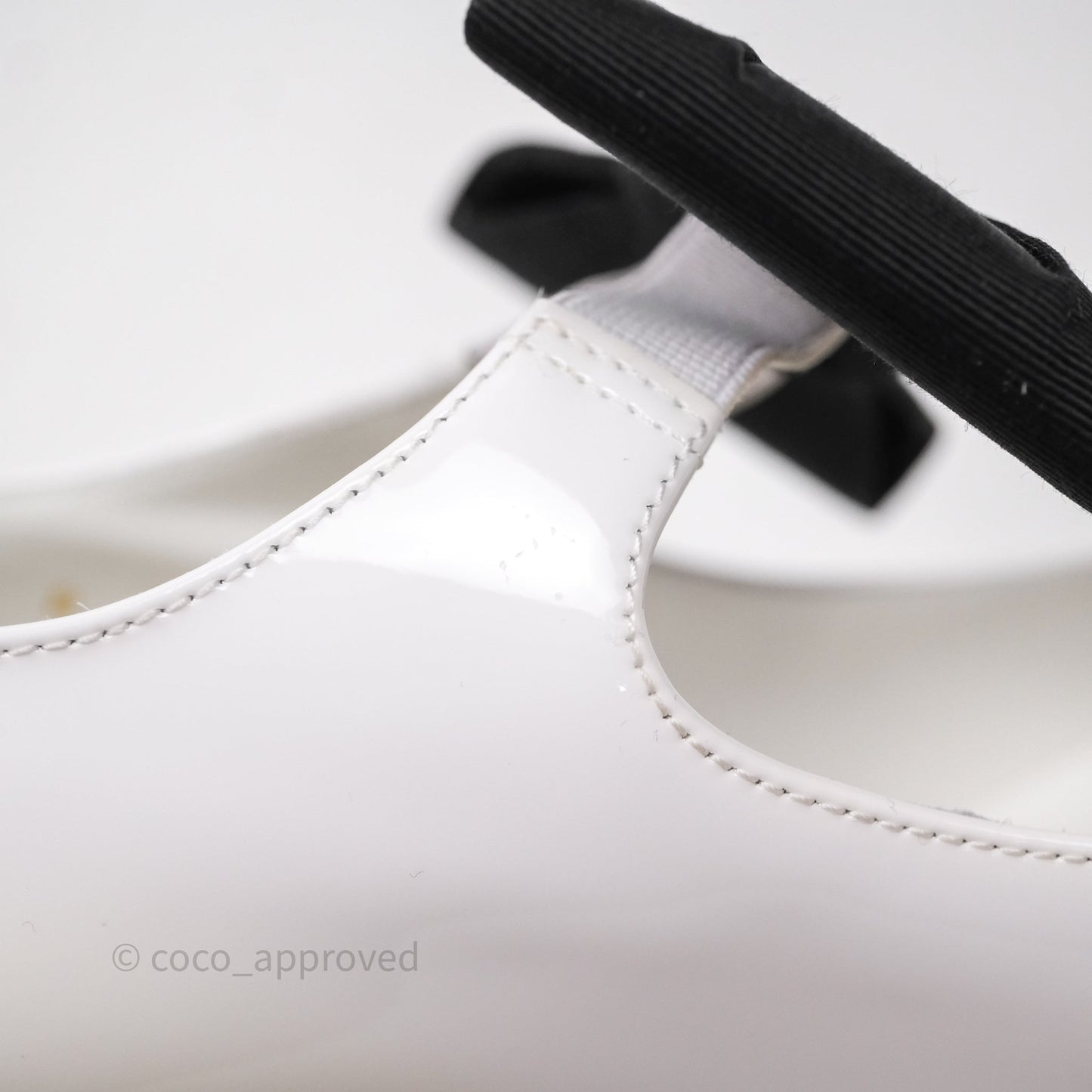 Chanel CC Ribbon Mary Jane Block Heels White Patent Size 39