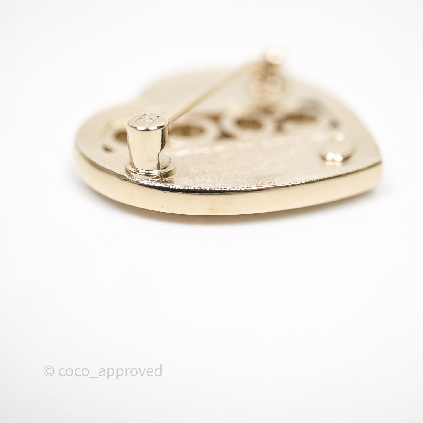 Chanel Coco Logo Crystals Heart Brooch Gold Tone 23B