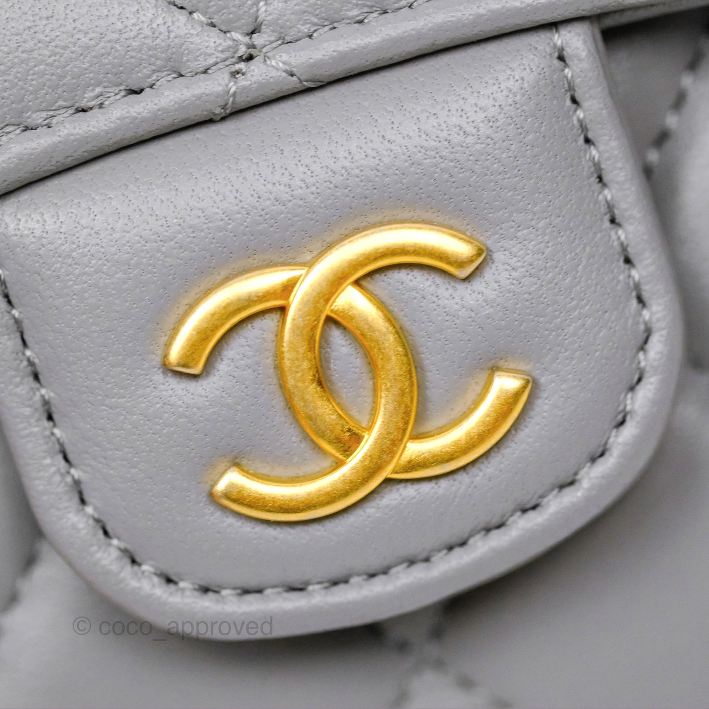 Chanel Mini Metal Handle Clutch With Chain Grey Lambskin Gold Hardware