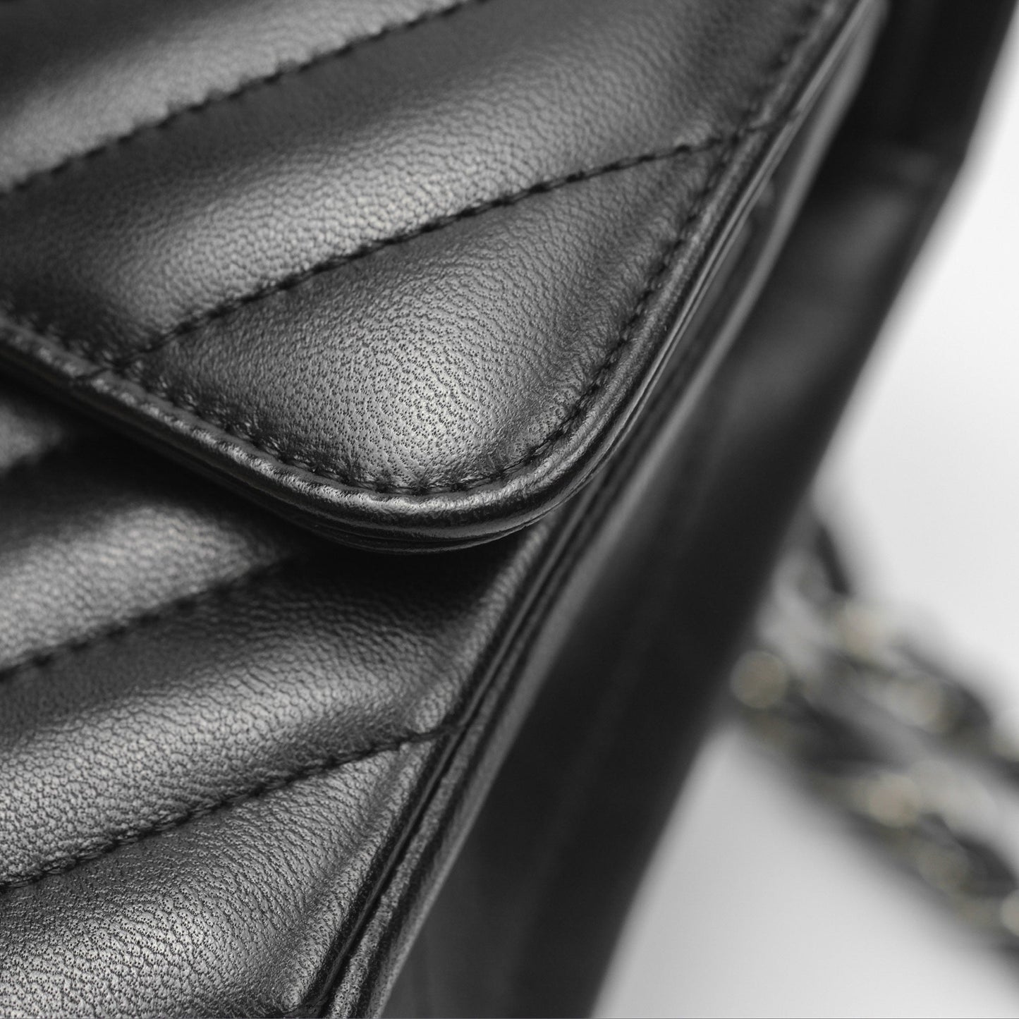 Chanel Small Classic Chevron Flap Black Lambskin Silver Hardware