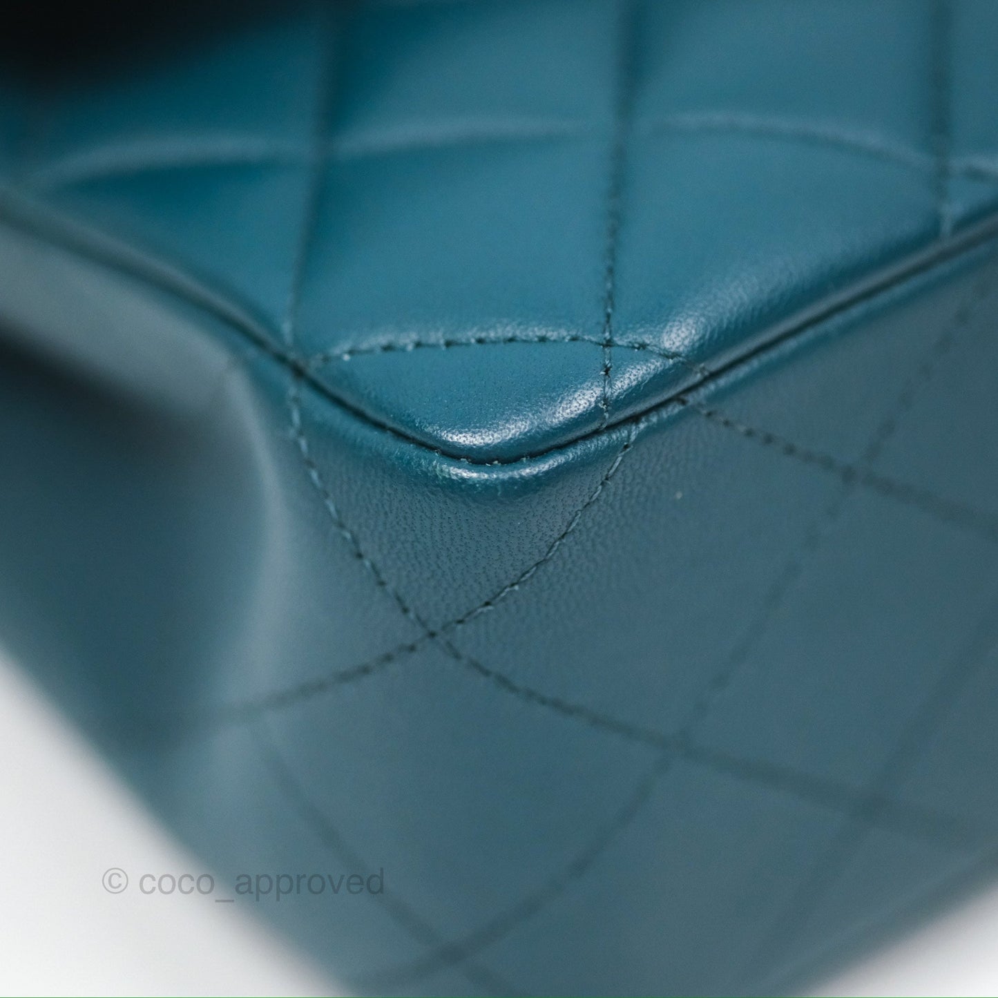 Chanel Classic M/L Medium Flap Quilted Teal Lambskin Silver Hardware