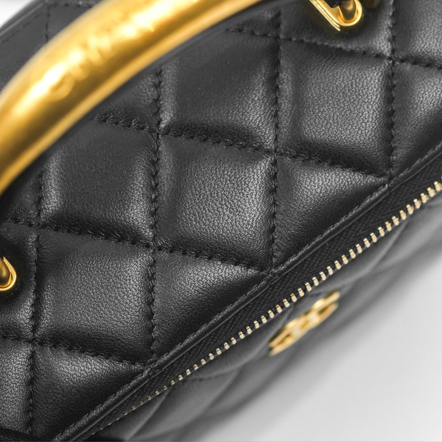 Chanel Vanity Rectangular Metal Top Handle Black Lambskin Aged Gold Hardware 22B