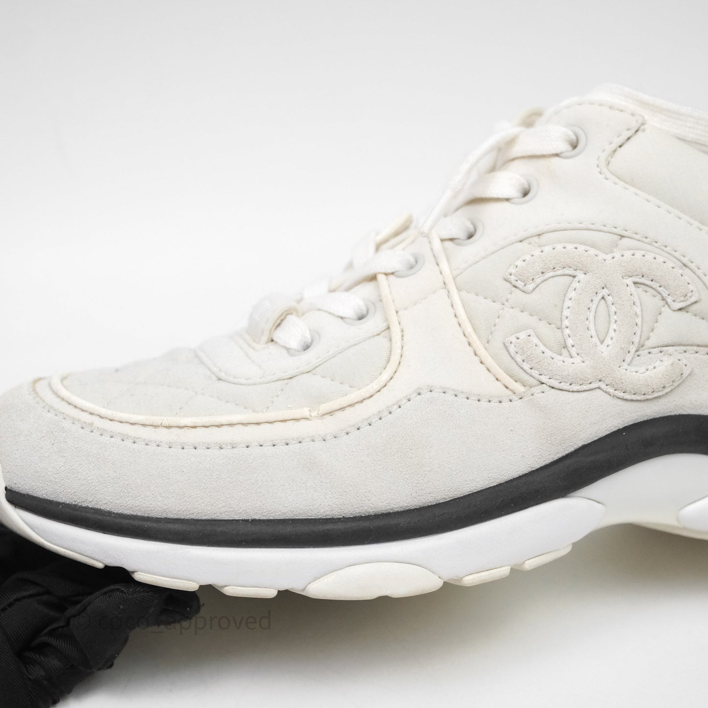 Chanel Logo Sneakers Light Grey Suede Calfskin Size 38.5
