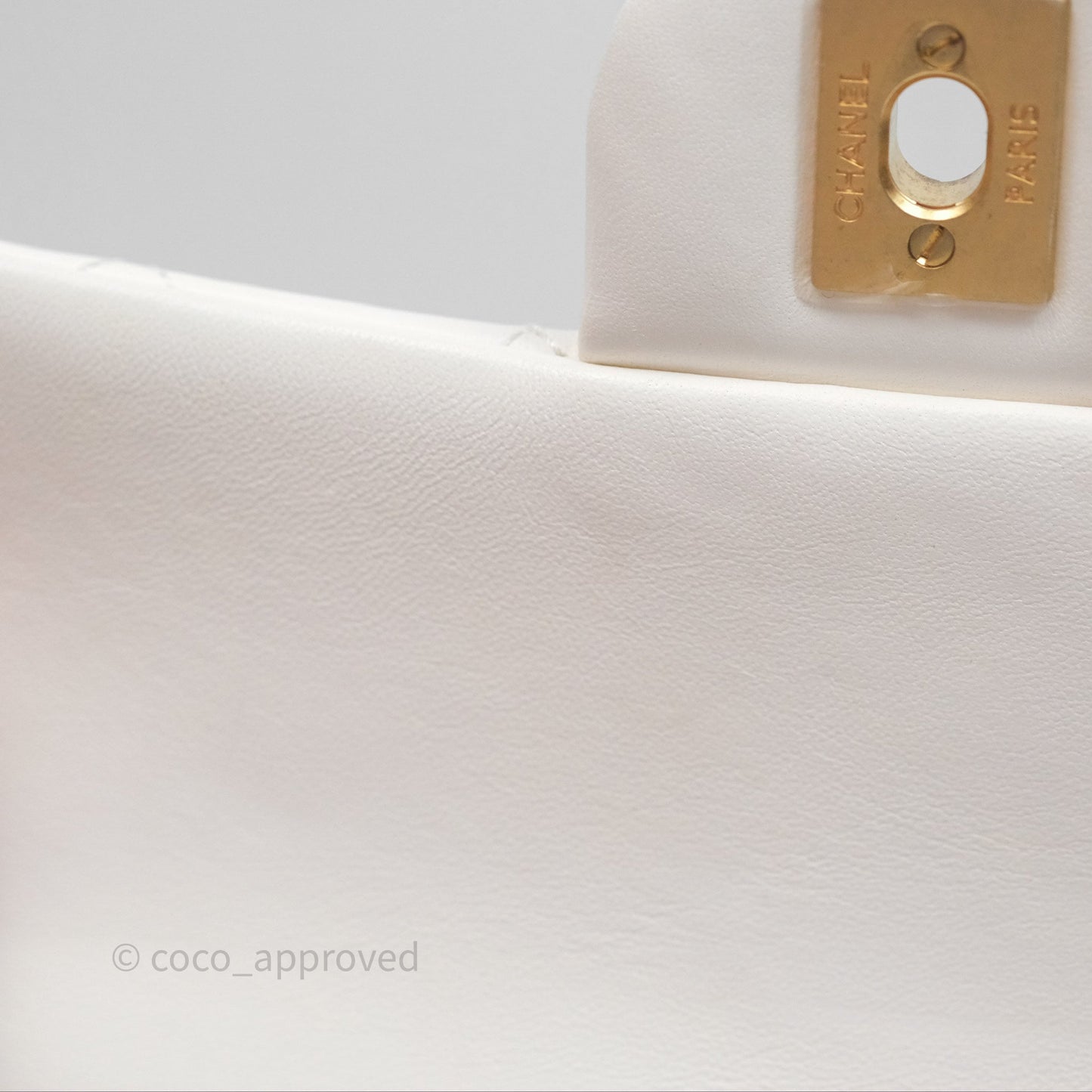 Chanel Mini Rectangular Pearl Crush Quilted White Lambskin Aged Gold Hardware