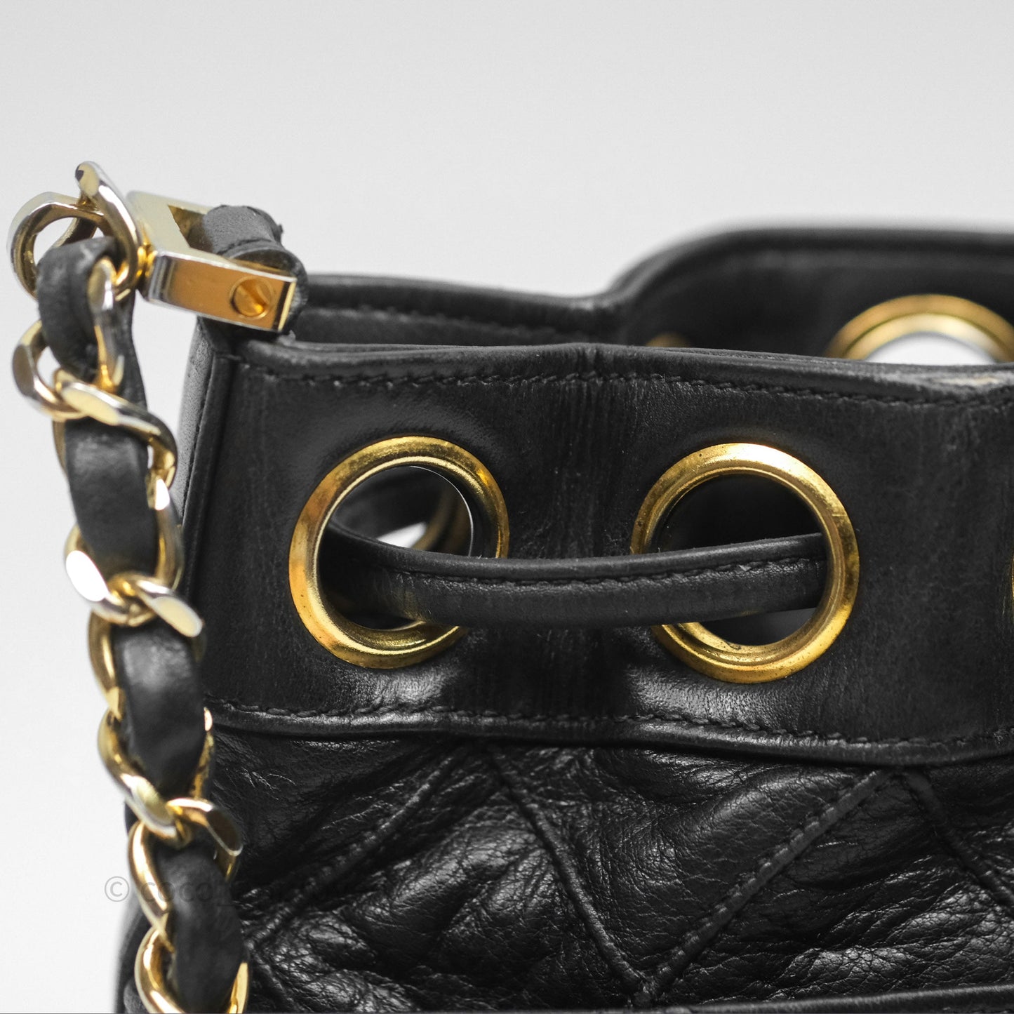 Chanel Vintage Mini CC Bucket Bag Black Lambskin Gold Hardware