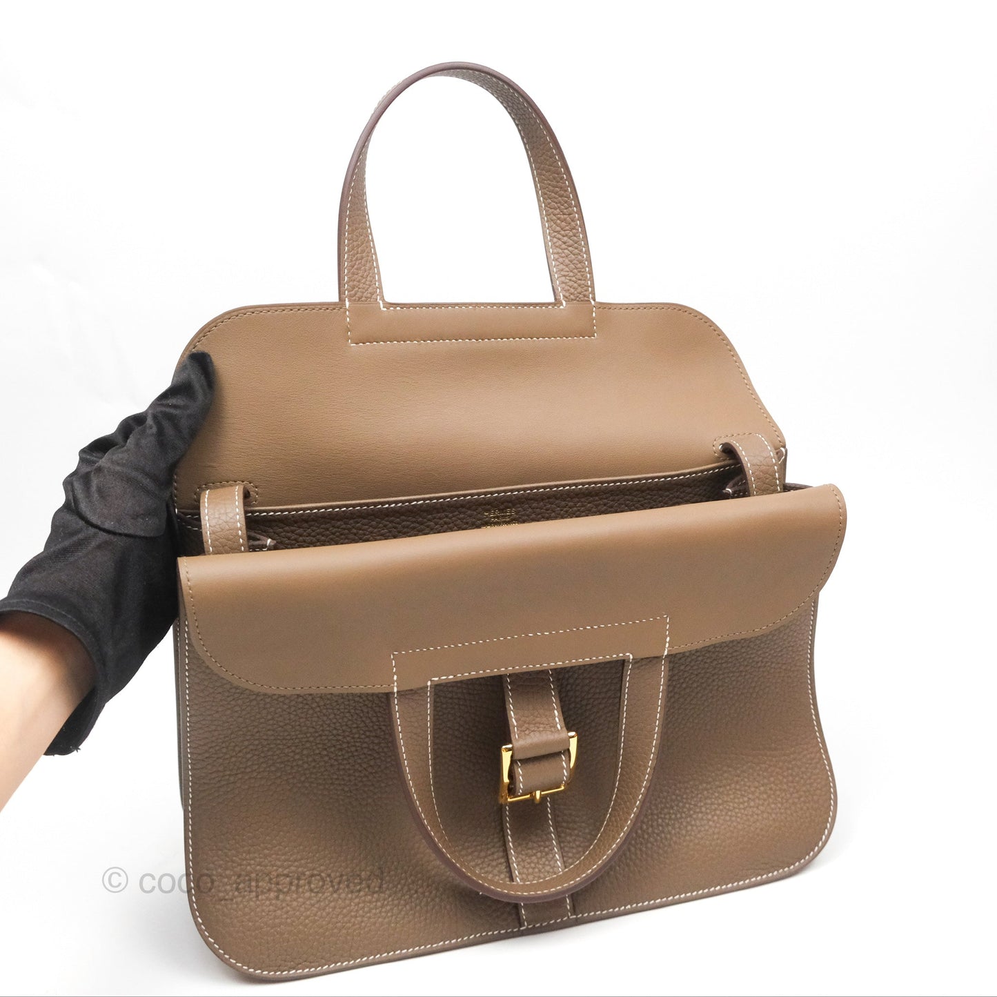 Hermès Halzan 31 Etoupe Clemence Gold Hardware