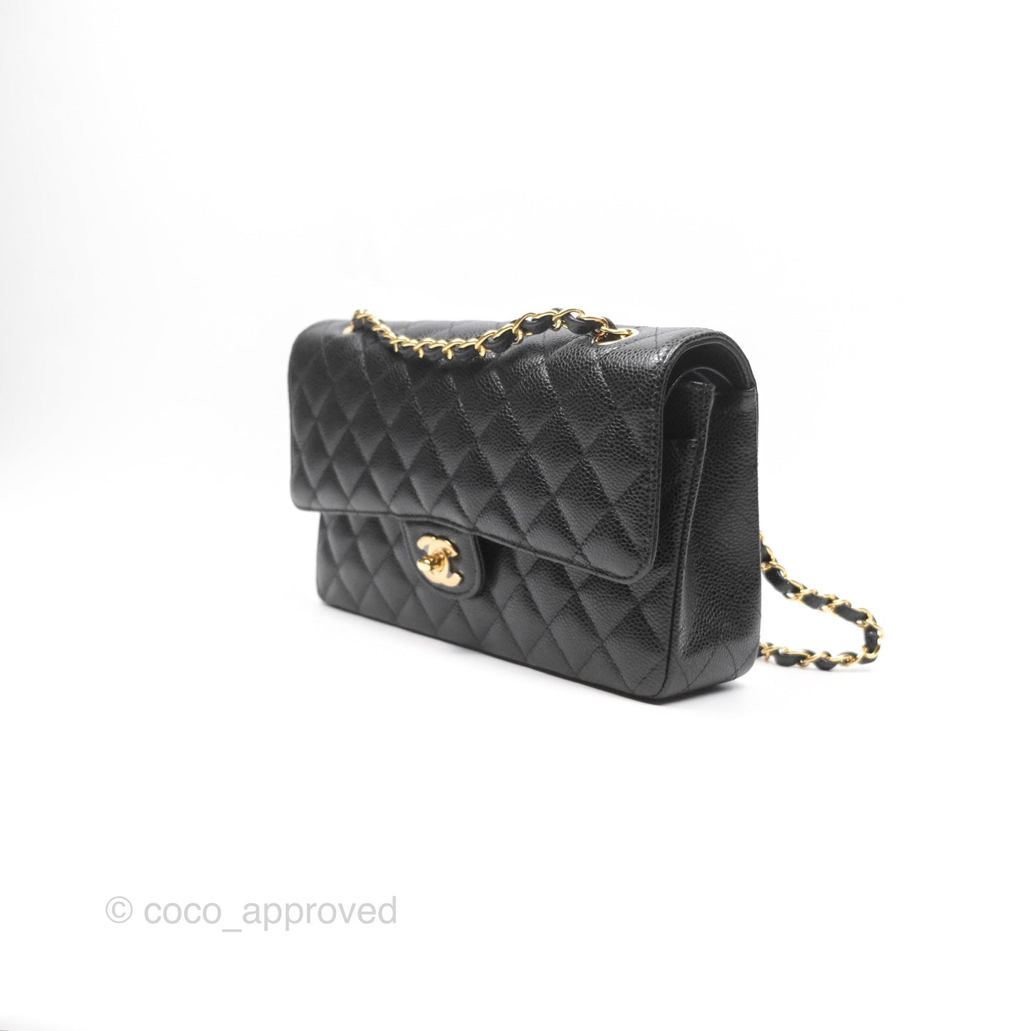 Chanel Classic M/L Medium Flap Quilted Black Caviar Gold Hardware
