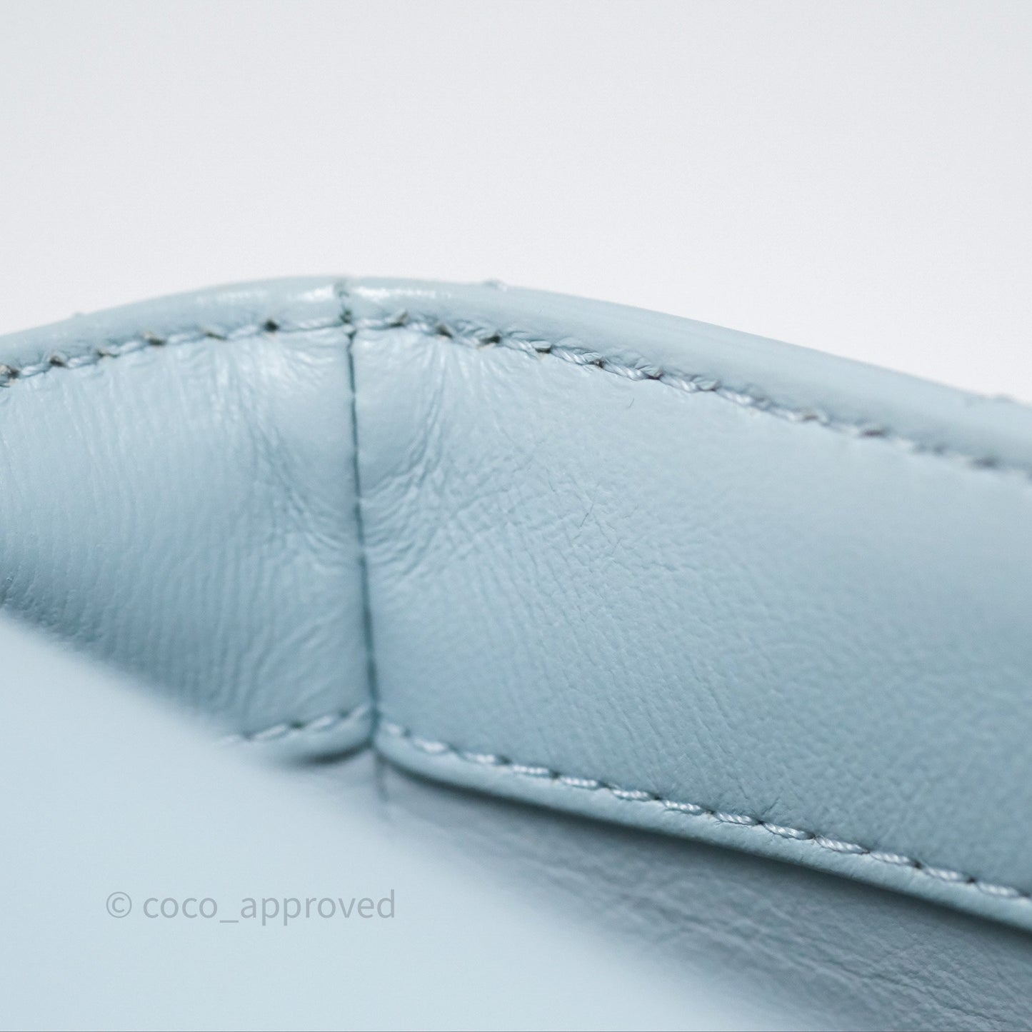 Chanel Quilted Enamel Pending CC Mini Square Flap Baby Blue Lambskin 22P