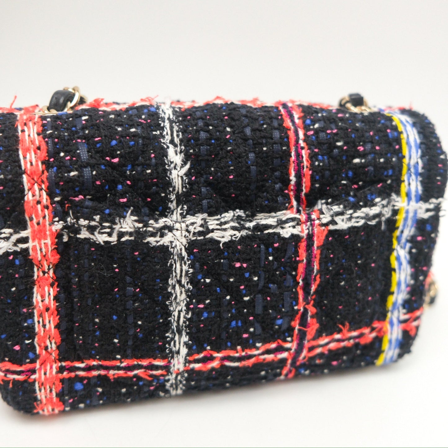 Chanel Mini Rectangular Flap Navy Tweed Gold Hardware