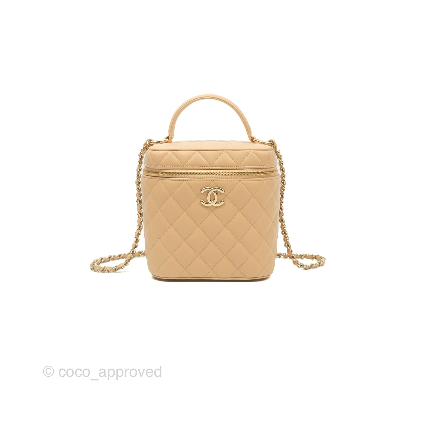 Chanel Small Quilted Top Handle Vanity Case Beige Lambskin Gold Hardware