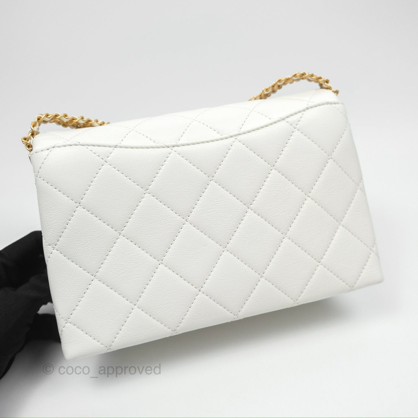 Chanel Adjustable Flap Bag White Calfskin Aged Gold Hardware