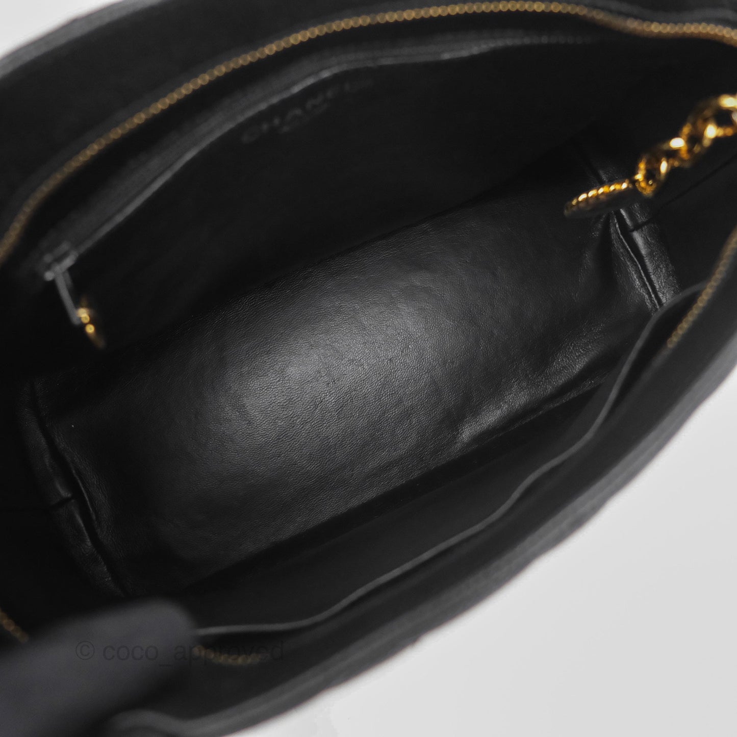 Chanel Vintage Medallion CC Black Caviar Tote Bag Gold Hardware
