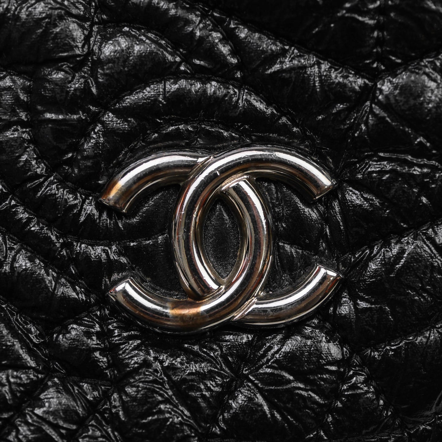 Chanel Black Vinyl Graphic Edge Flap Bag Silver Hardware⁣⁣