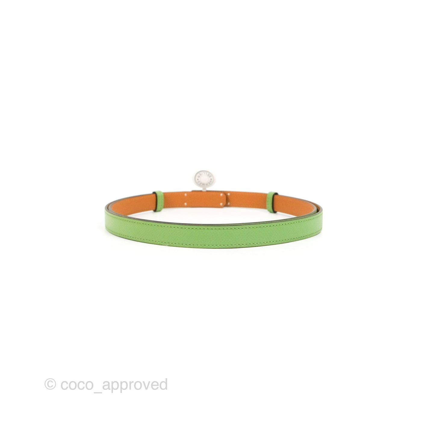 Hermès Kelly (Pocket) Belt 18 Vert Criquet / Chai Epsom Palladium Hardware
