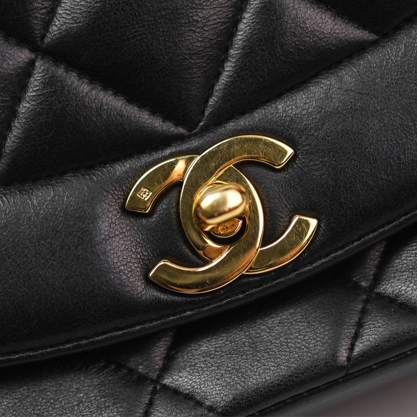 Chanel Vintage Quilted Small Classic Diana Flap Bag Black Lambskin 24K Gold Hardware