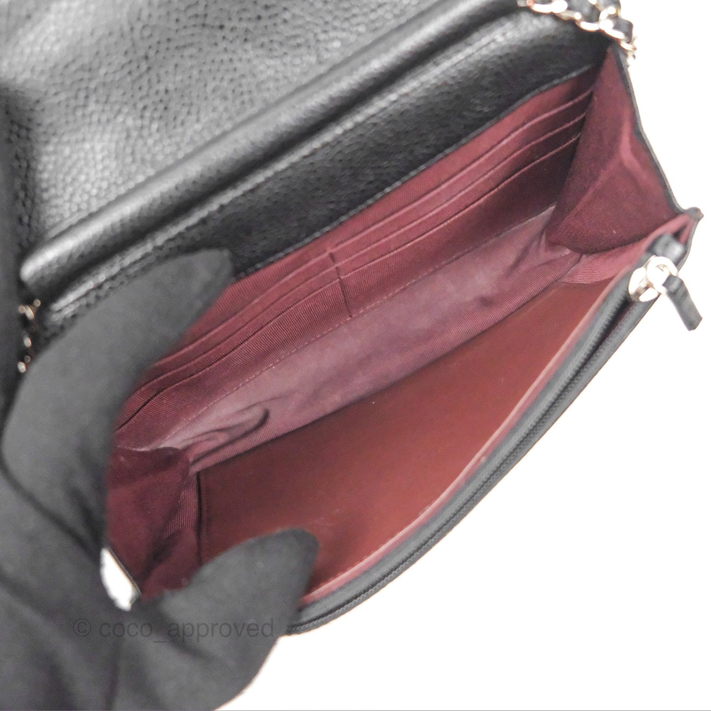 Chanel Quilted Classic Wallet On Chain WOC Black Caviar Silver Hardware