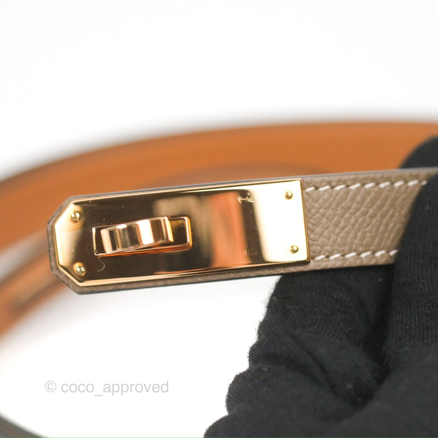 Hermès Kelly Buckle Belt Etoupe Epsom Rose Gold Hardware