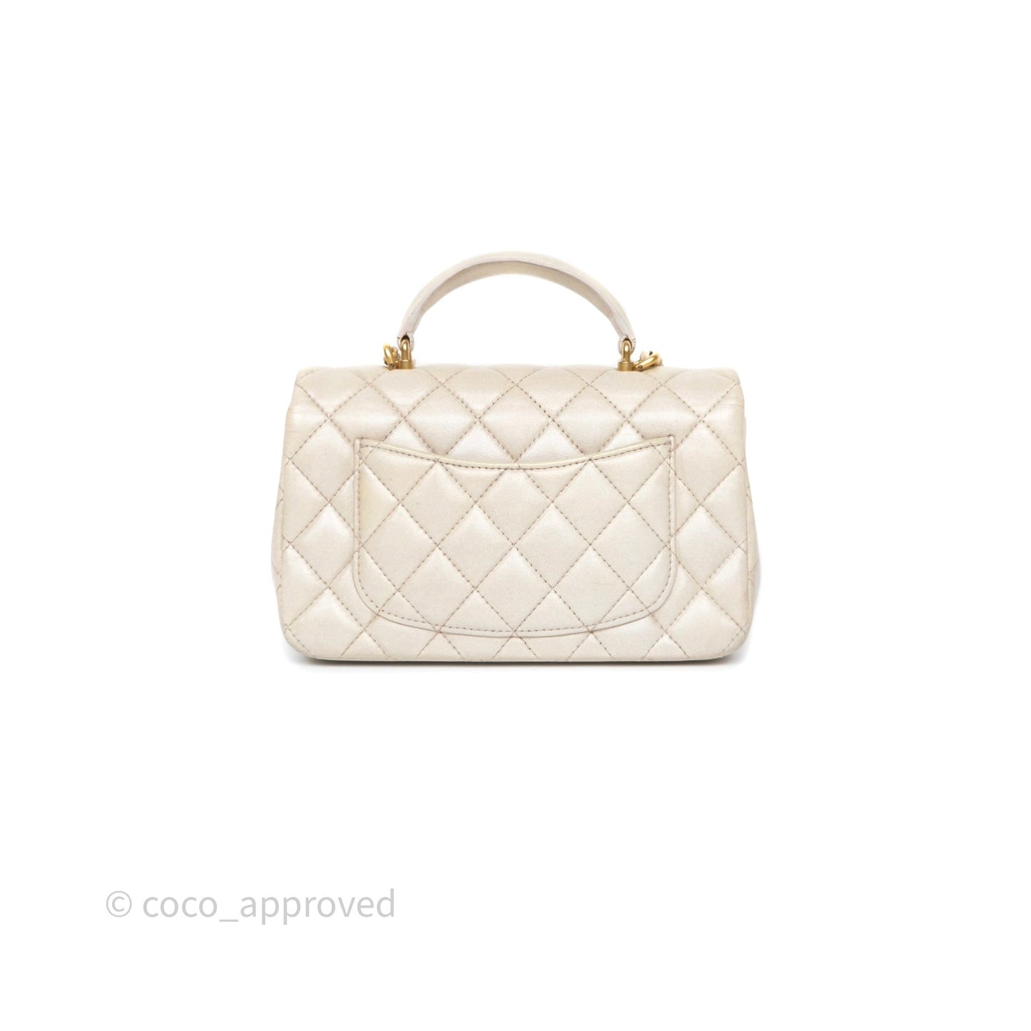 Chanel Top Handle Mini Rectangular Flap Pearly Beige Oat Lambskin Aged Gold Hardware
