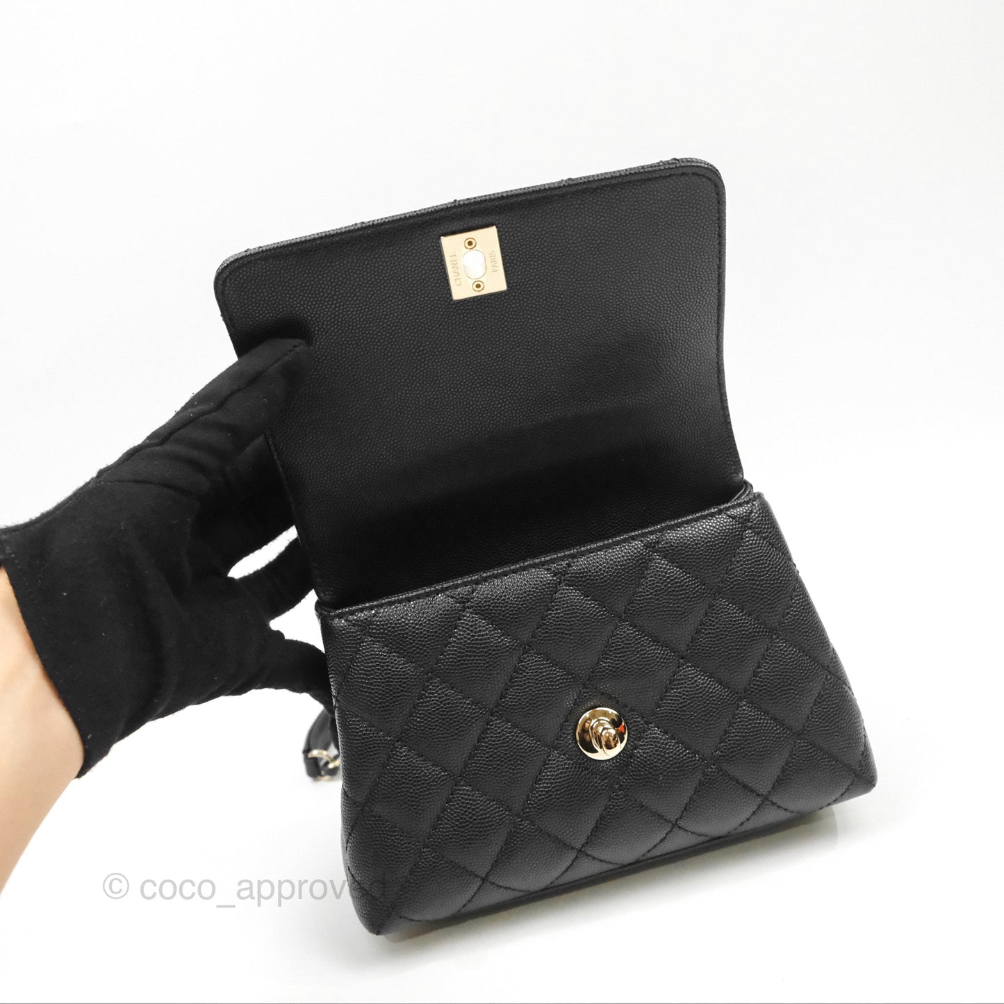 Chanel Mini Coco Handle Quilted Black Caviar Gold Hardware
