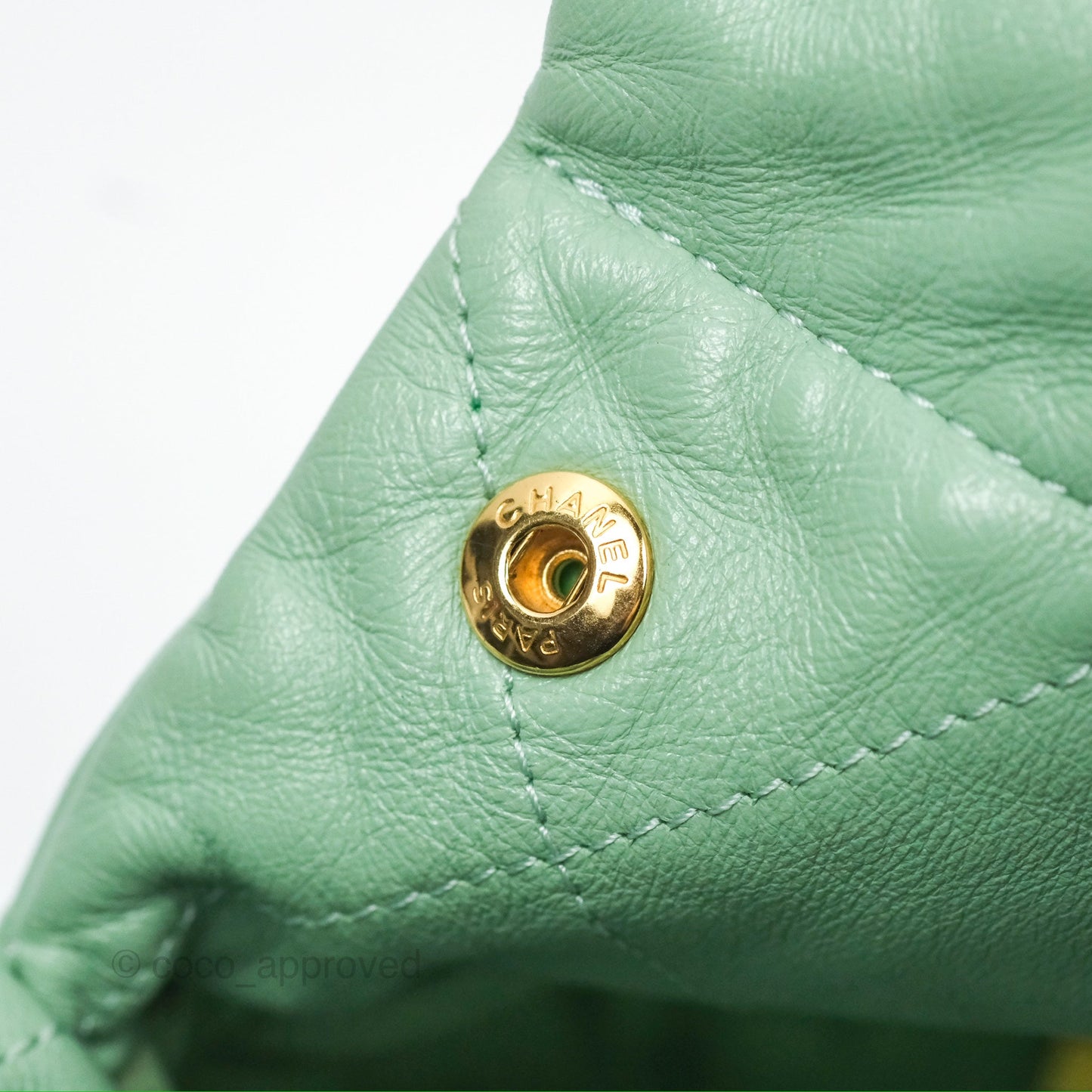 Chanel 22 Small Mint Green Shiny Calfskin Aged Gold Hardware