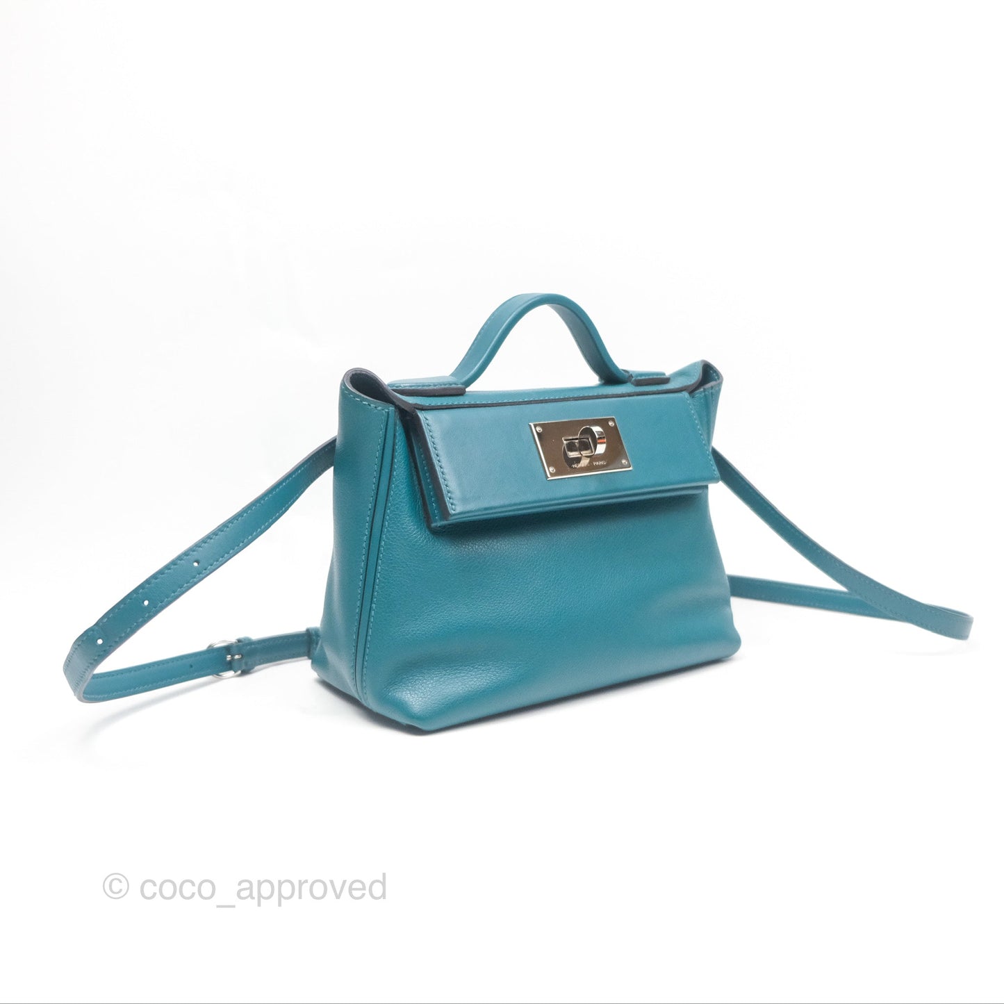 Hermès 24/24 21 Mini Vert Bosphore Evercolor Swift Palladium Hardware