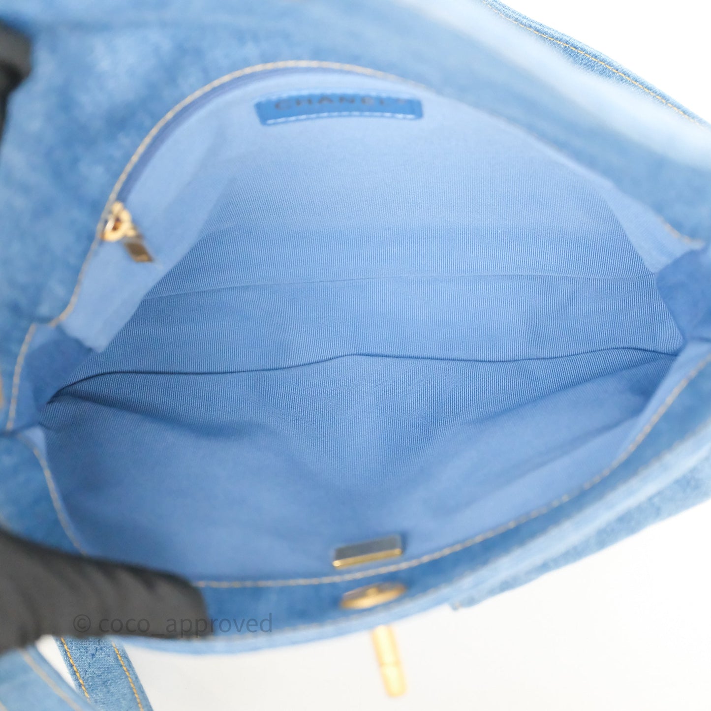 Chanel Double Pocket Hobo Bag Blue Denim Aged Gold Hardware
