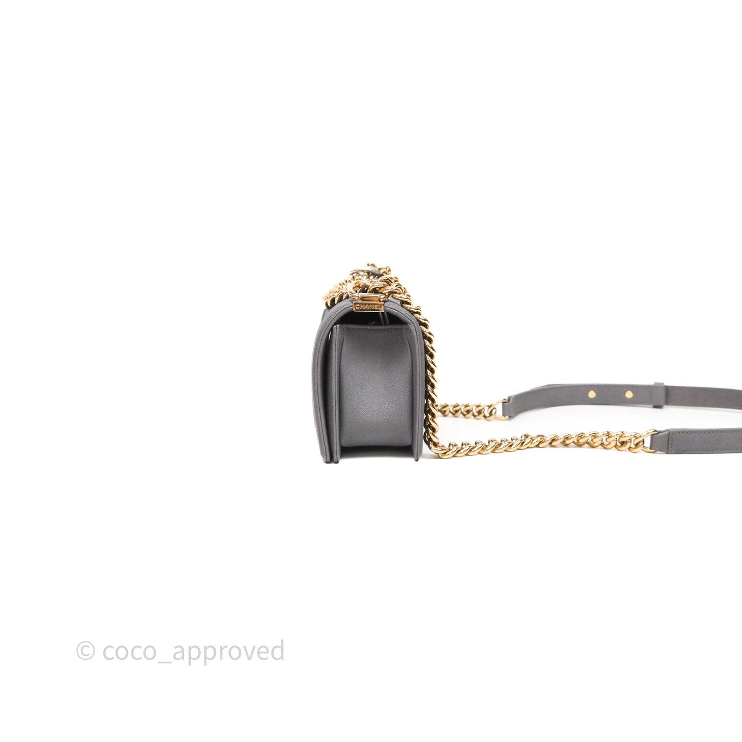 Chanel Small Boy Dark Grey Caviar Gold Hardware