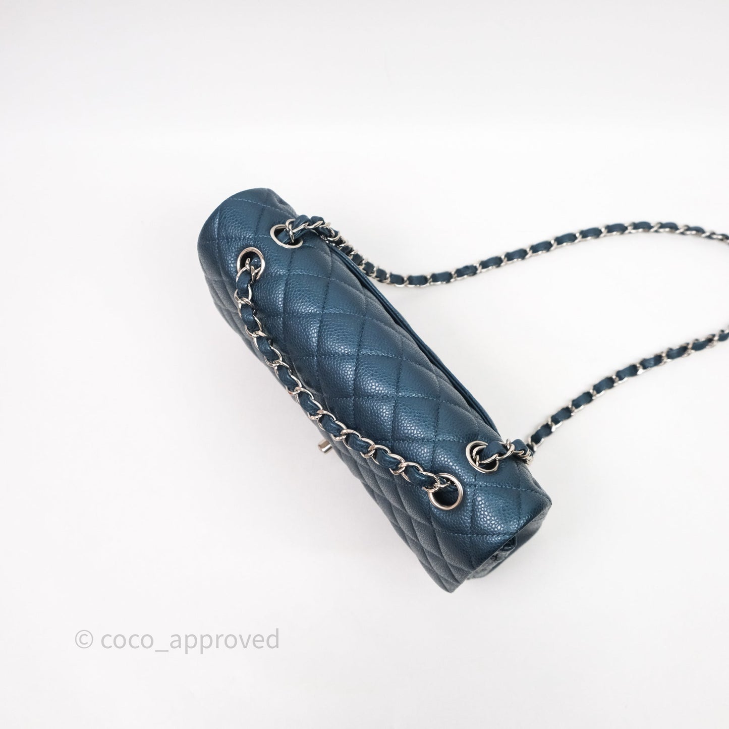 Chanel Classic Medium Flap Quilted Iridescent Teal Caviar Silver Hardware