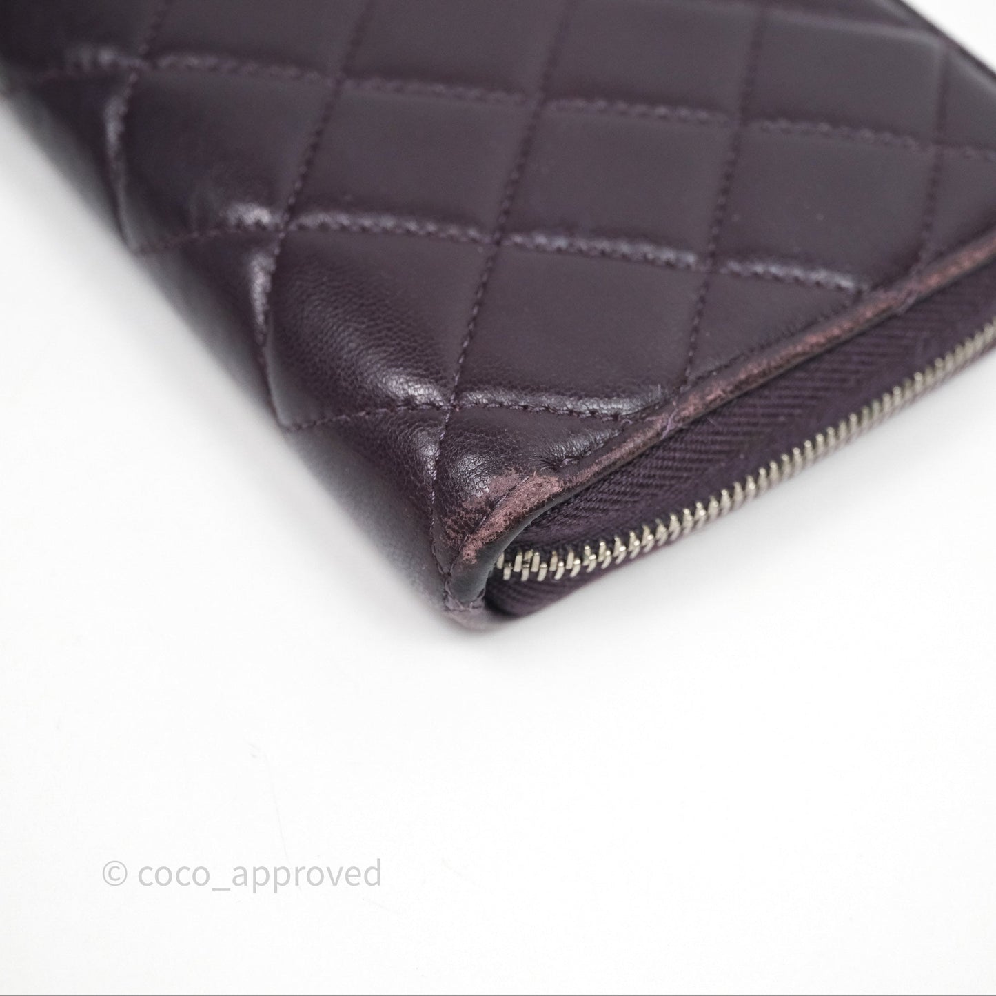 Chanel Classic Zipped Long Wallet Dark Purple Lambskin Silver Hardware