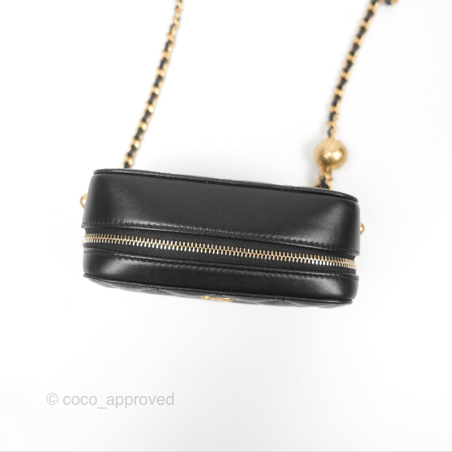 Chanel Pearl Crush Mini Camera Case Quilted Black Lambskin Aged Gold Hardware