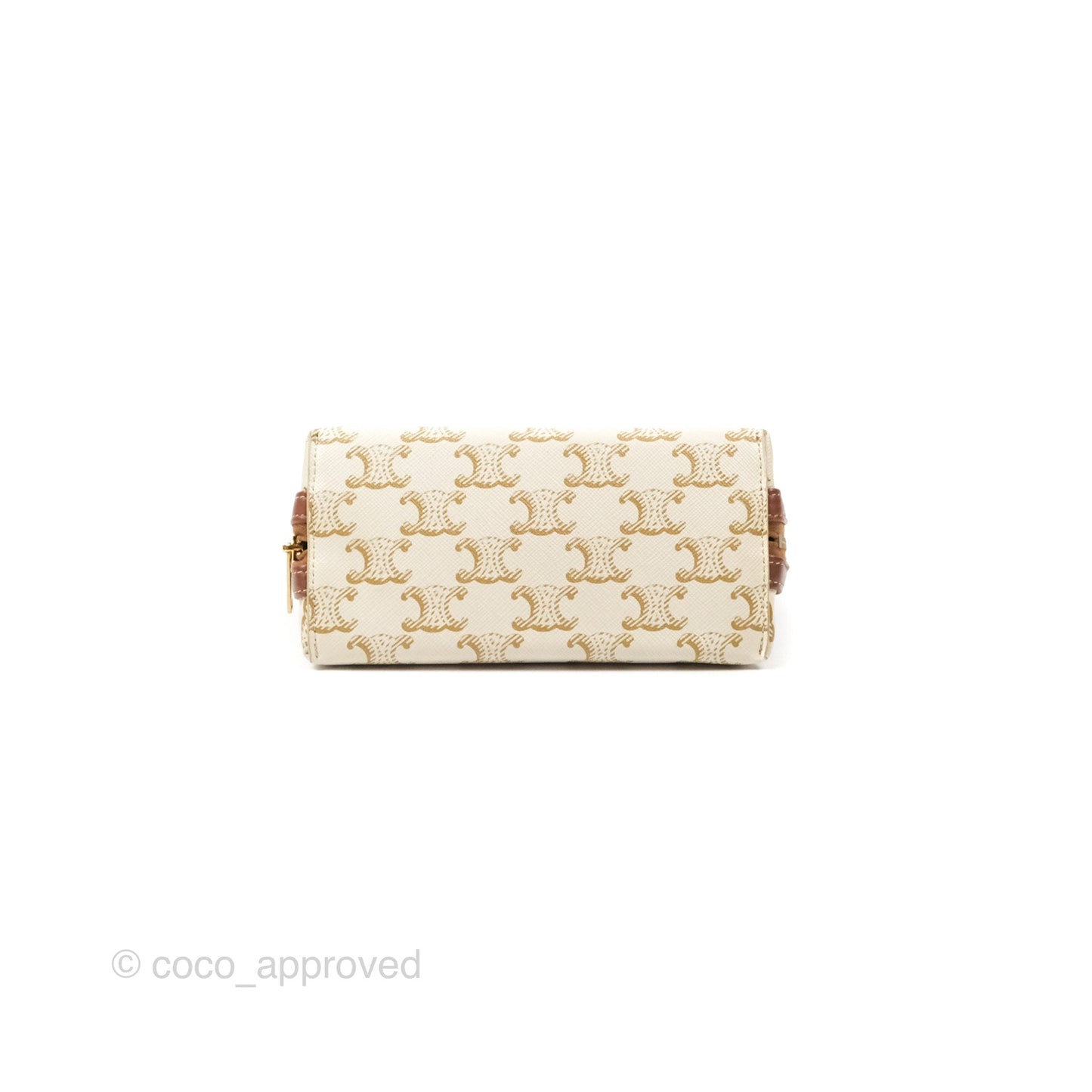 Celine Clutch With Chain Triomphe Canvas Lambskin White/Tan