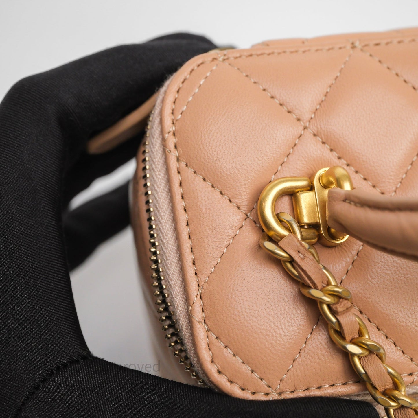 Chanel Top Handle Vanity Lambskin Beige Bag Gold Hardware