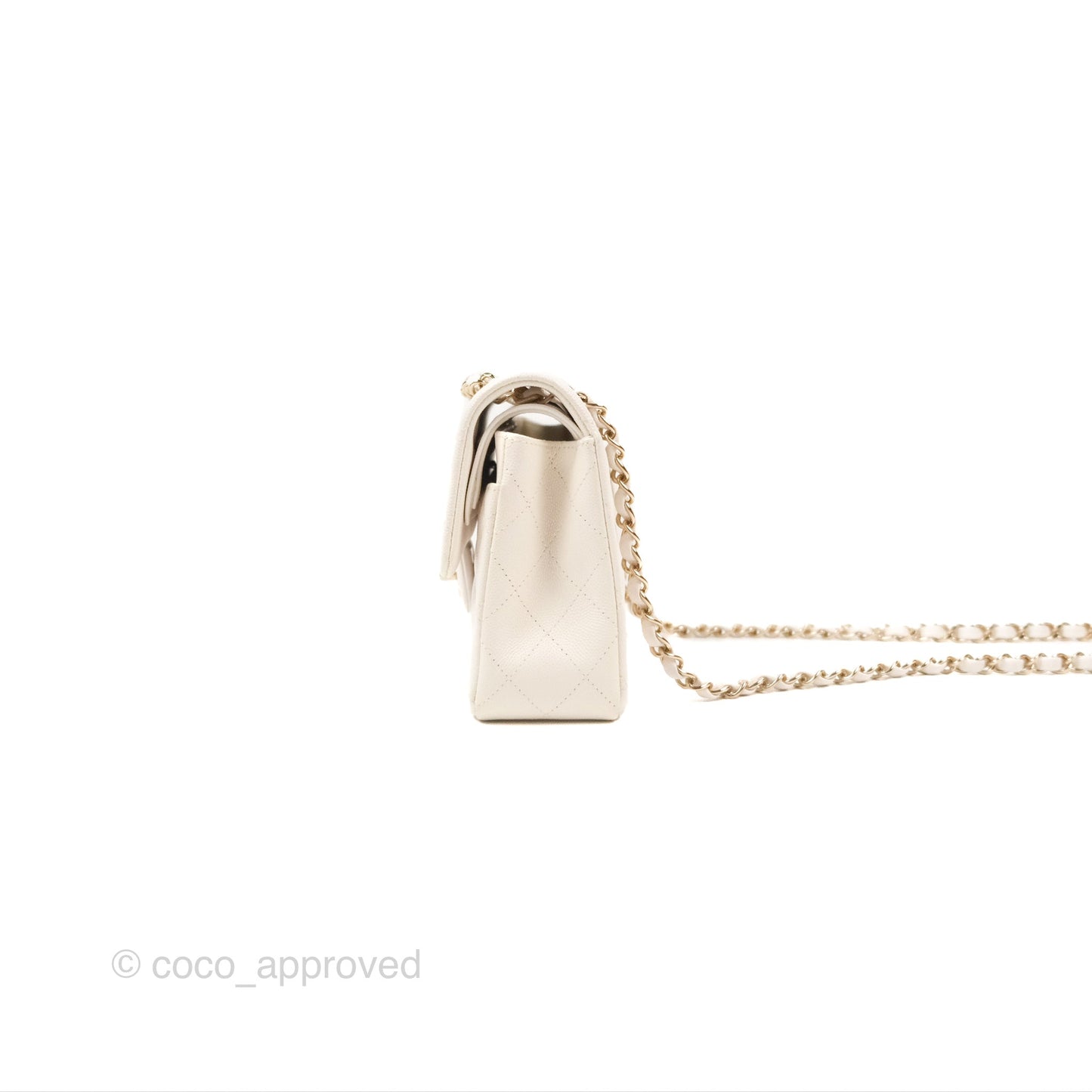 Chanel Small Classic Quilted Flap White Caviar Gold Hardware
