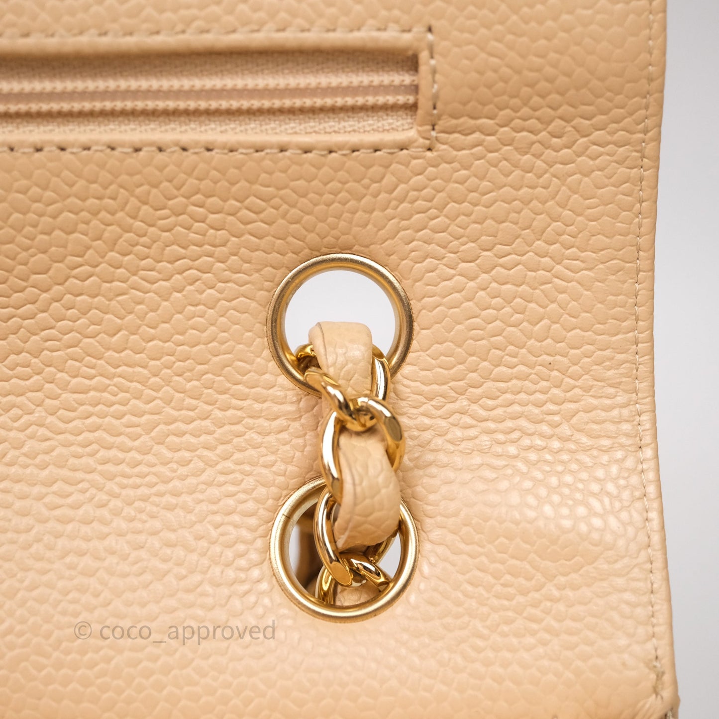 Chanel Classic M/L Medium Flap Quilted Beige Caviar Gold Hardware