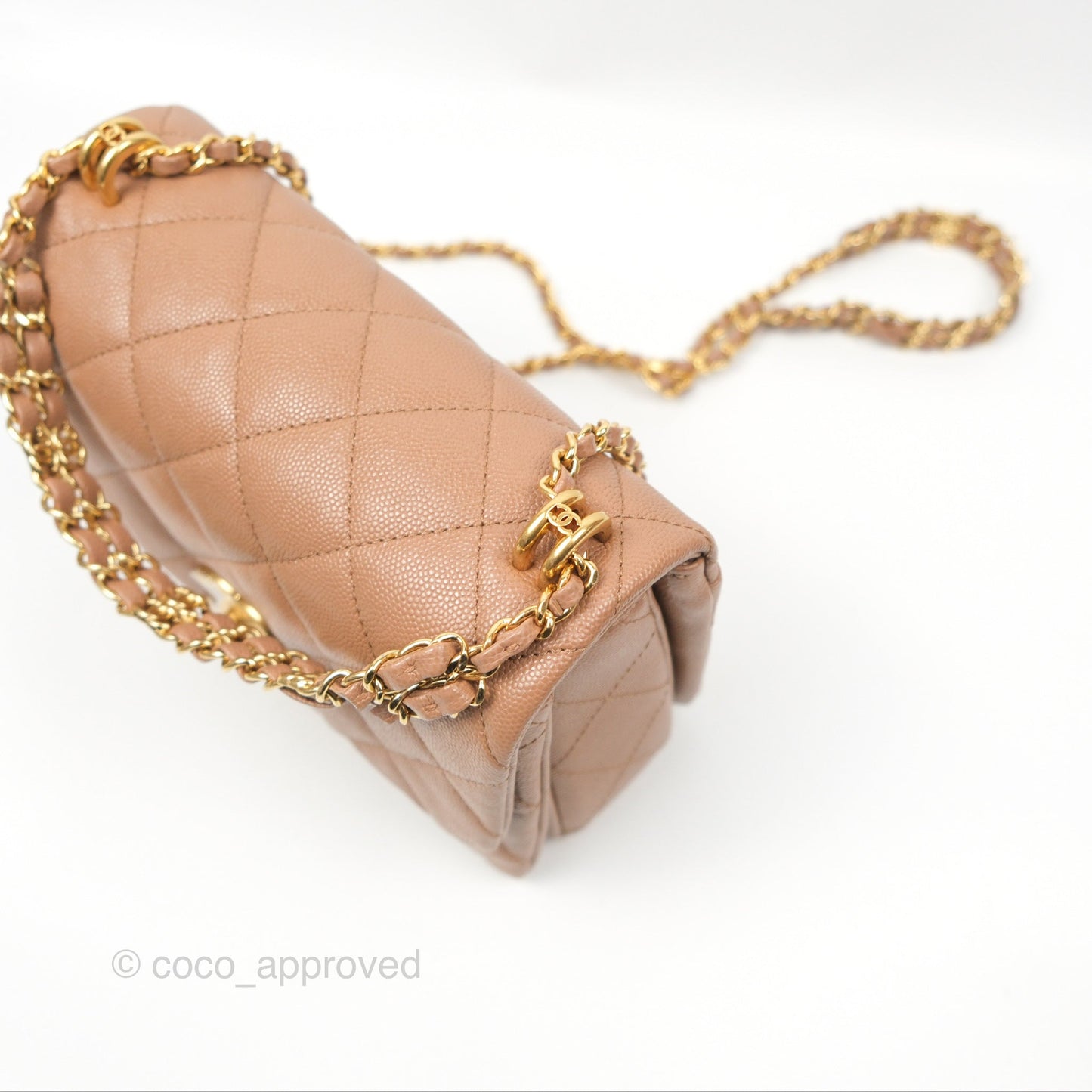 Chanel Coco First CC Chain Flap Bag Dark Beige Caviar Aged Gold Hardware