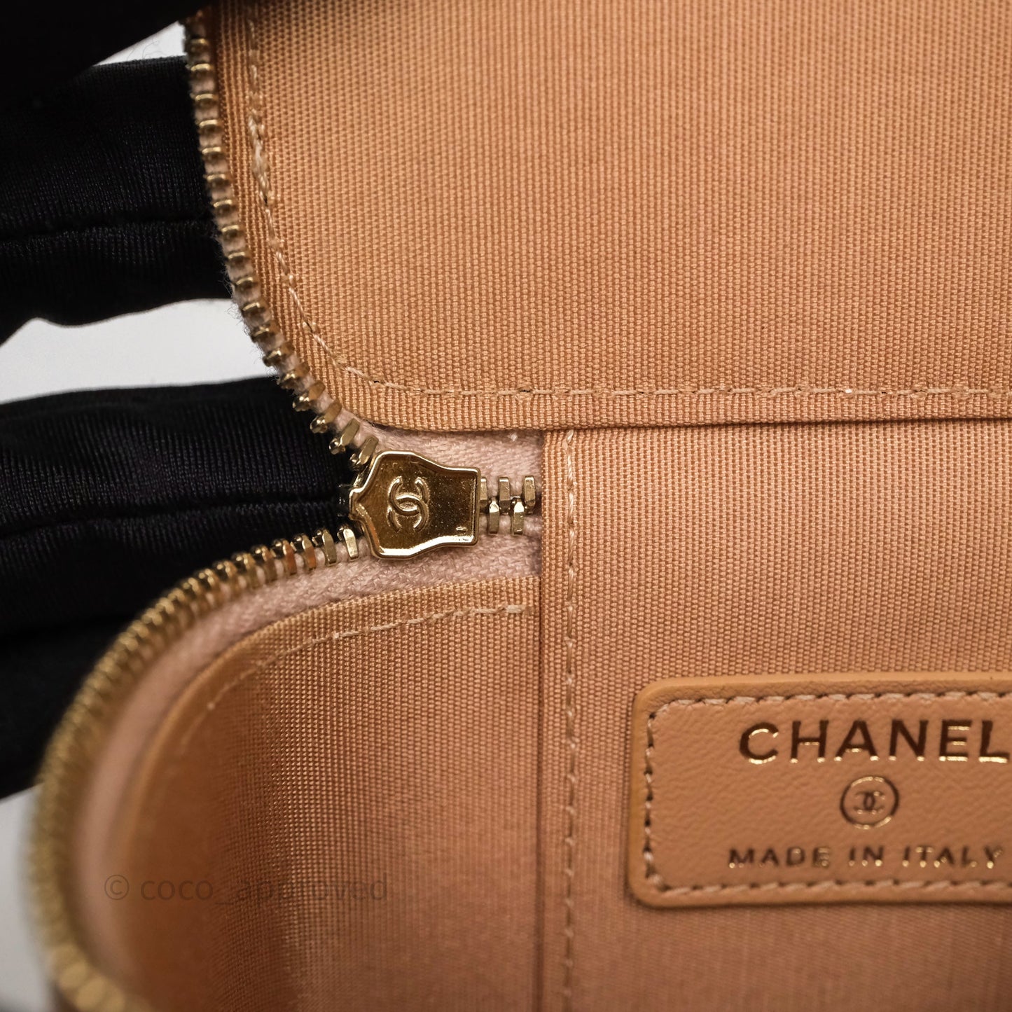 Chanel Mini Top Handle Vanity With Chain Beige Lambskin Aged Gold Hardware