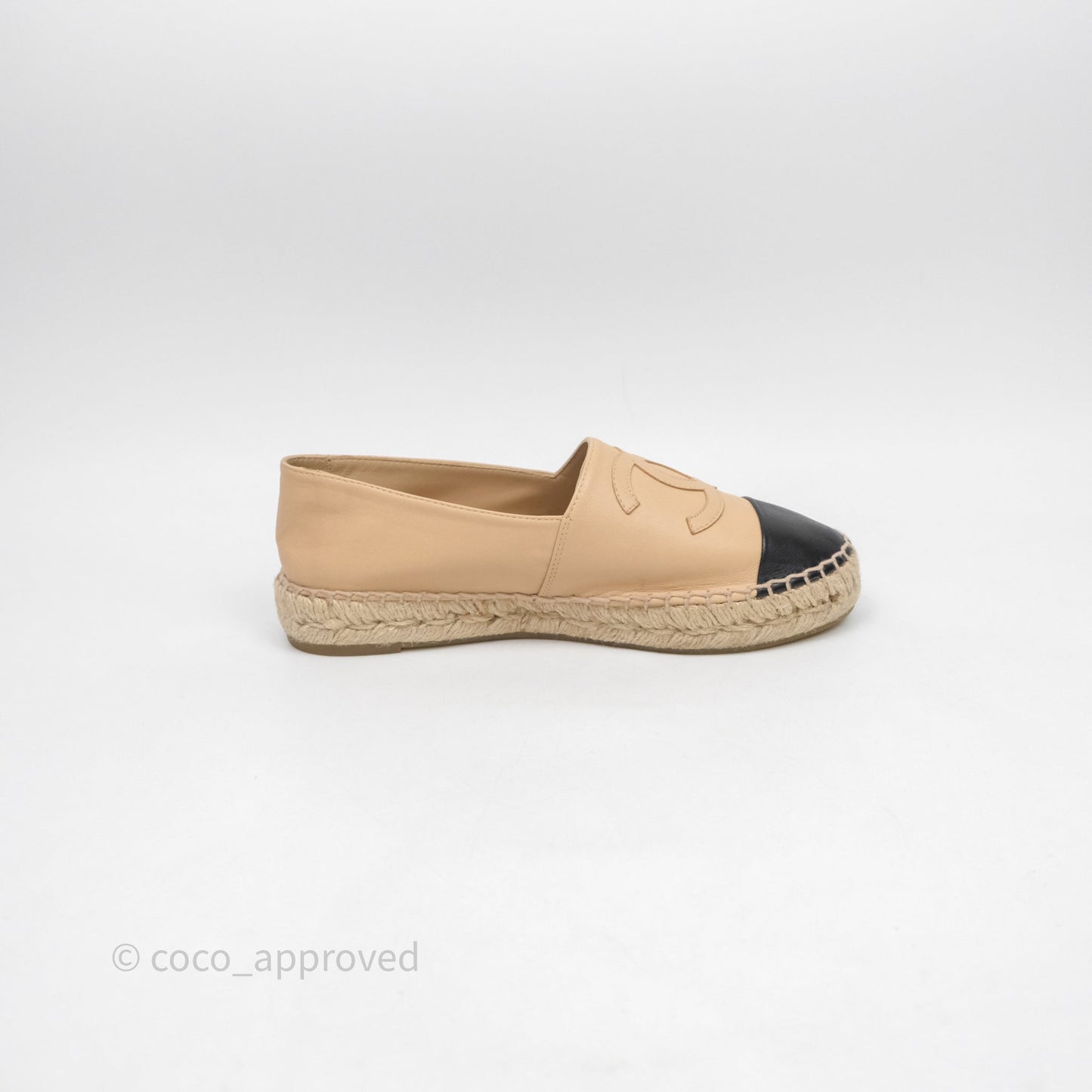 Chanel CC Espadrilles Beige Black Lambskin Size 37