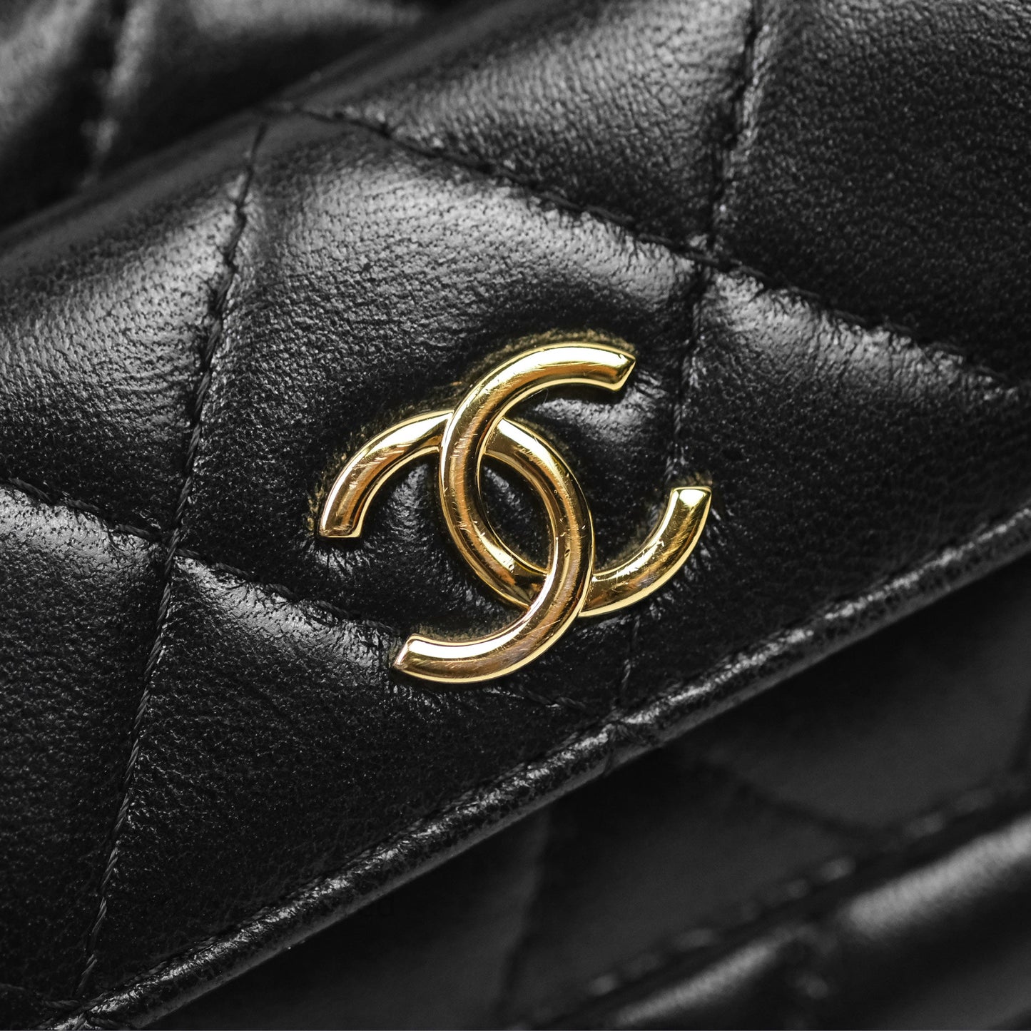 Chanel Cargo Pocket Top Handle Vanity with Chain Black Shiny Lambskin Gold Hardware 22K