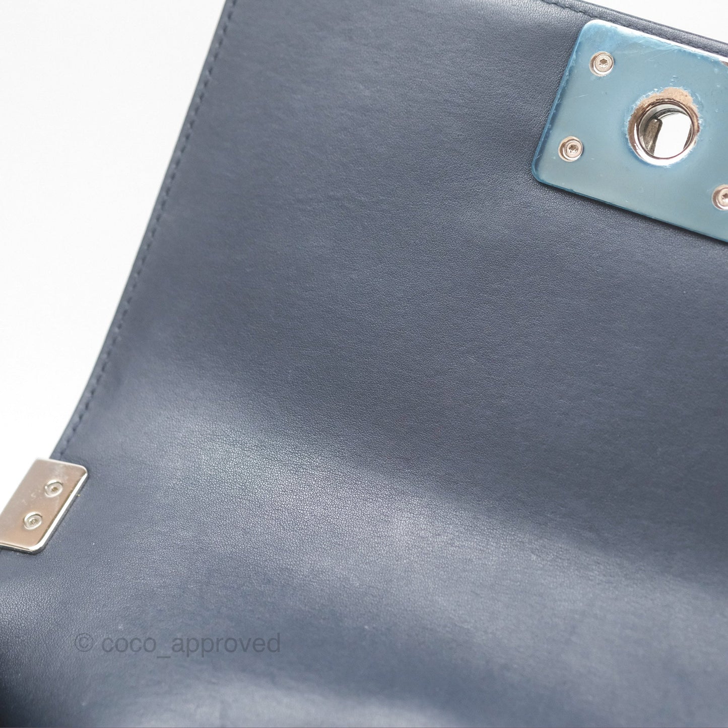 Chanel Small Chevron Boy Navy Calfskin Silver Hardware