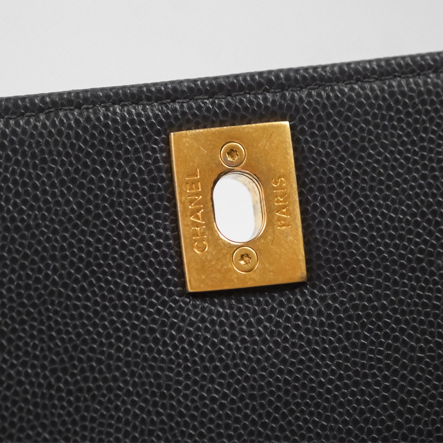 Chanel Small Coco Handle Chevron Dark Grey Caviar Aged Gold Hardware