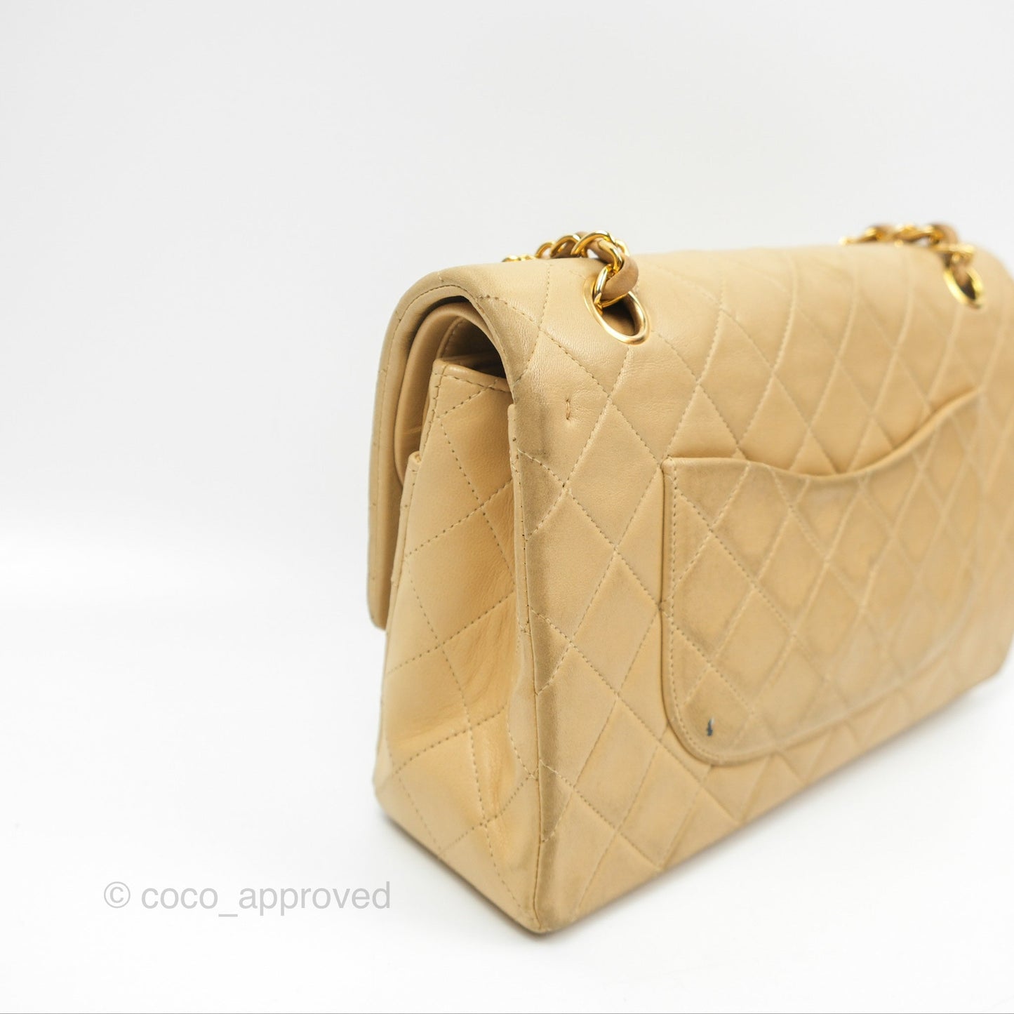 Chanel Vintage Medium Classic Flap Beige Lambskin 24K Gold Hardware