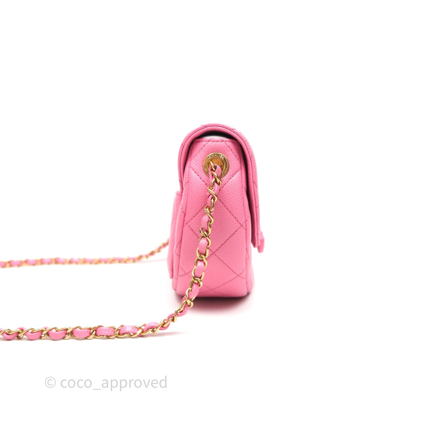 Chanel Quilted Mini Messenger Bag Pink Caviar Gold Hardware 23P