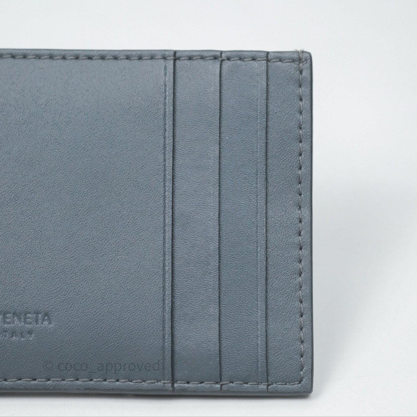 Bottega Veneta Cassette Credit Card Case Grey Blue