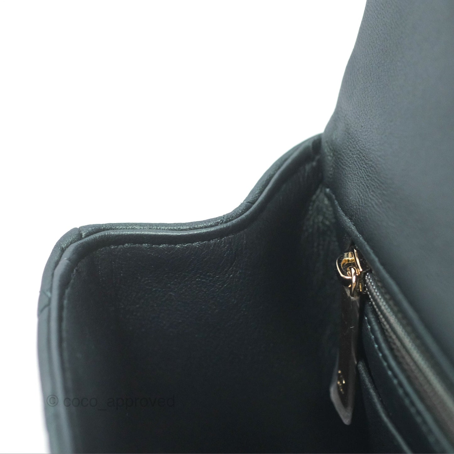 Chanel Top Handle Mini Rectangular Flap Bag Iridescent Dark Green Lambskin Gold Hardware
