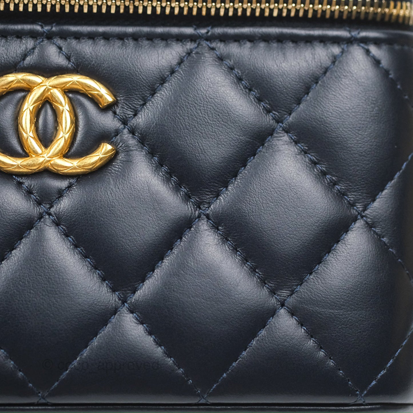 Chanel All Slide Vanity with Adjustable Chain Navy Lambskin Aged Gold Hardware