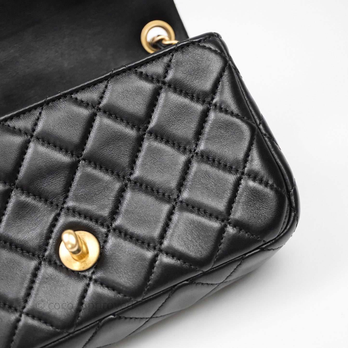 Chanel Mini Rectangular Pearl Crush Quilted Black Lambskin Aged Gold Hardware